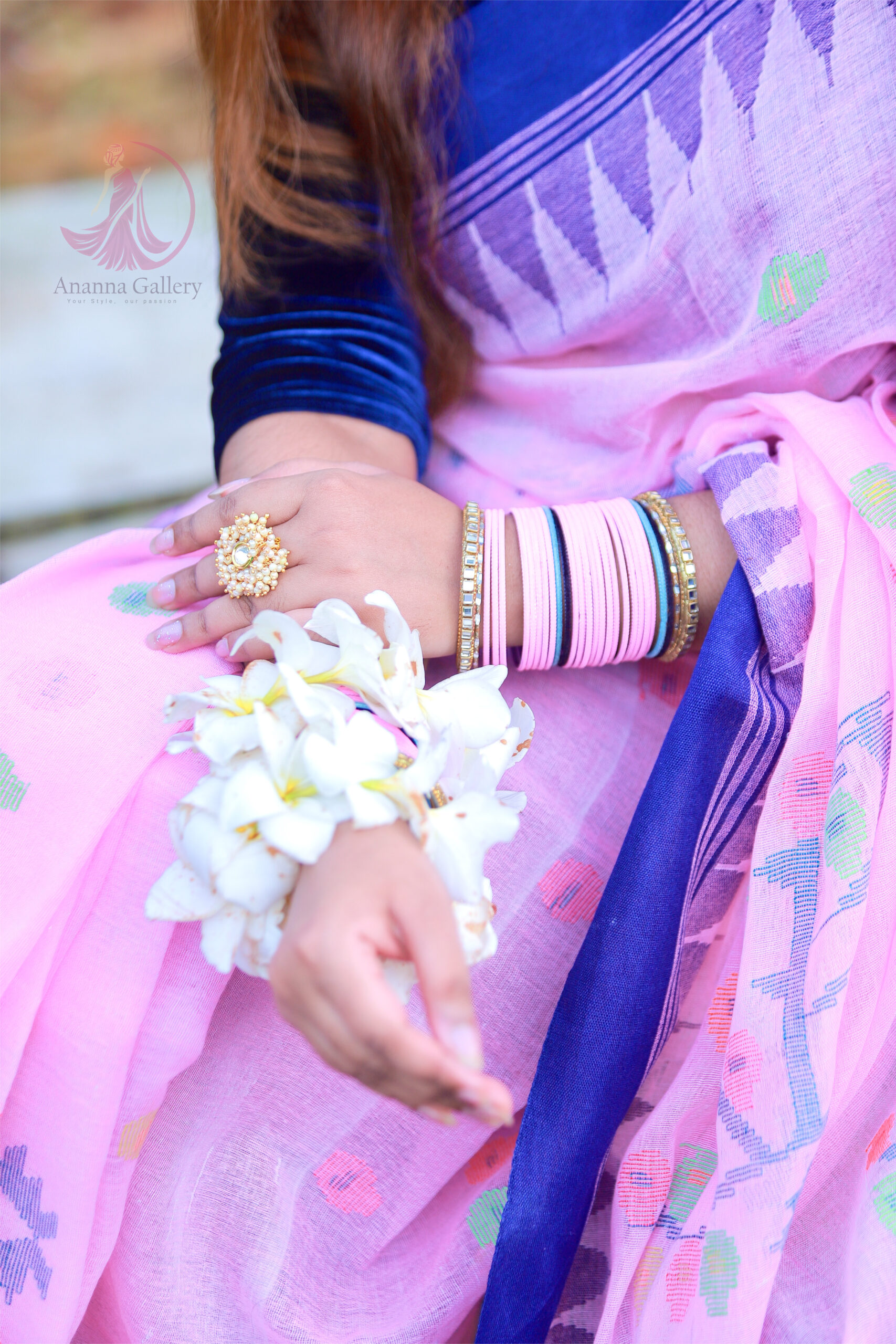 Pink and Blue Monipuri Saree - Image 2